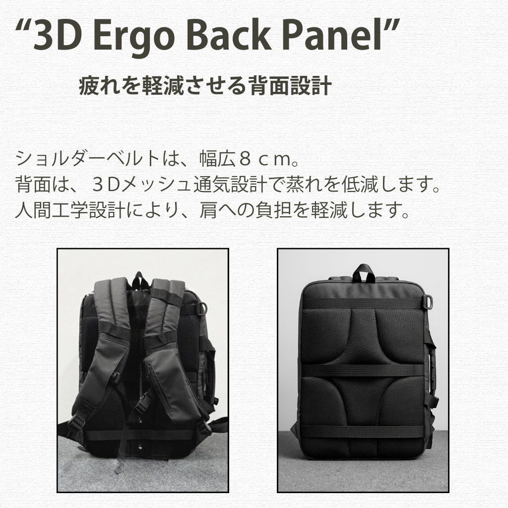 “3D Ergo Back Panel” 疲れを軽減させる背面設計